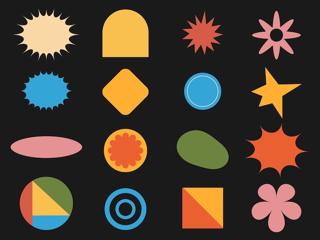 Y2k abstract shapes Retro 90s 2000s sticker pack design elements