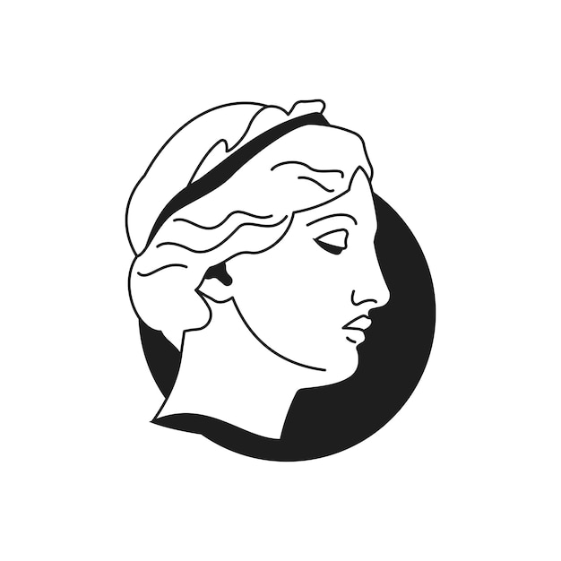 Y2K античная скульптура человека голова с луной классическое искусство монохромная линия ретро гроуви икона вектор