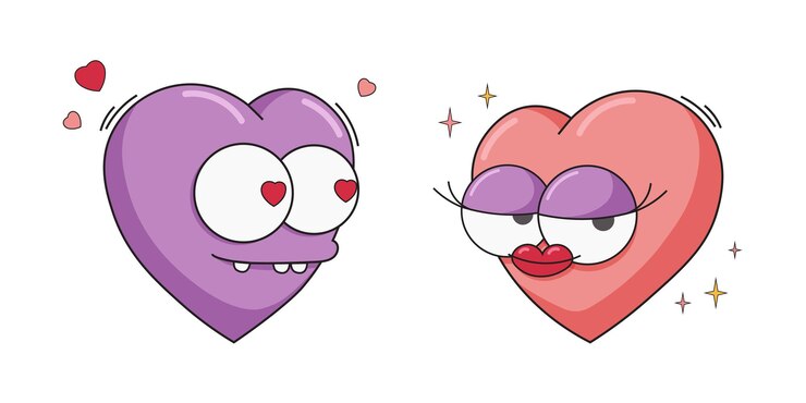 Vector y2k characters hearts vector illustration of crazy funny hearts in the form of man in love