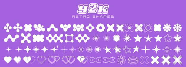 Y2K collection retro shapes for your design Shapes flower stars heart and other trendy elements