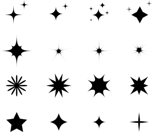 Вектор y2k элементы для дизайна shine звездные иконы набор искры и искры знаки коллекция черные мерцания