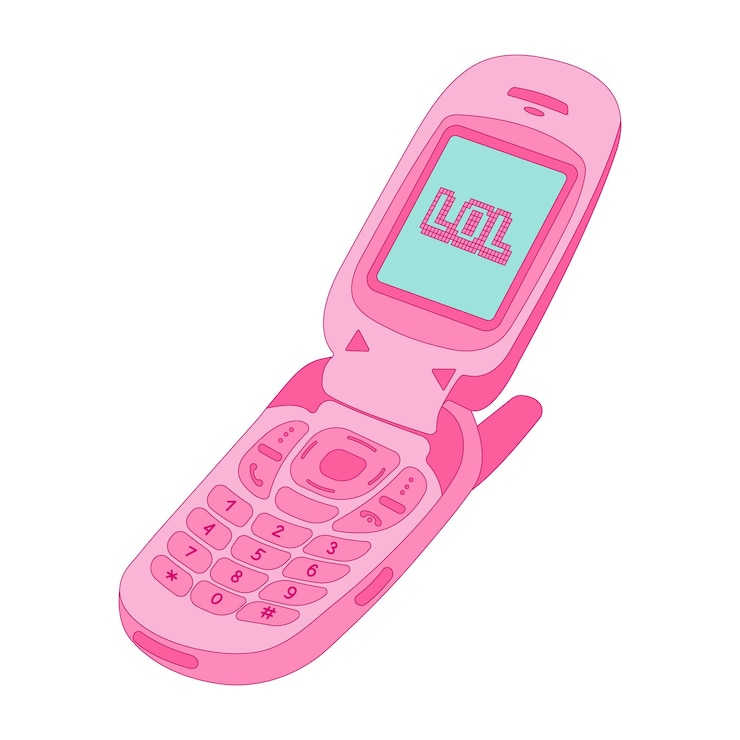 Vector y2k ガラケー、ピンクのかわいい電話、2000 年代の美学、レトロな懐かしさ