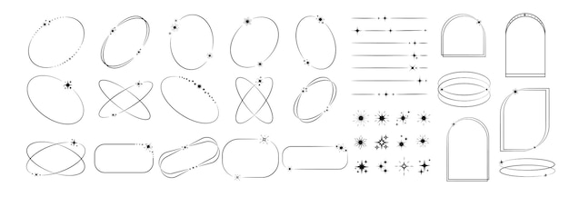 Y2K 기하학적 모양은 프레임 글리터 스타 라인과 함께 검은색으로 트렌디한 디자인을 설정합니다 미학적 레트로 터 요소는 배너 소셜 미디어 포스터 디자인을 위해 화됩니다.