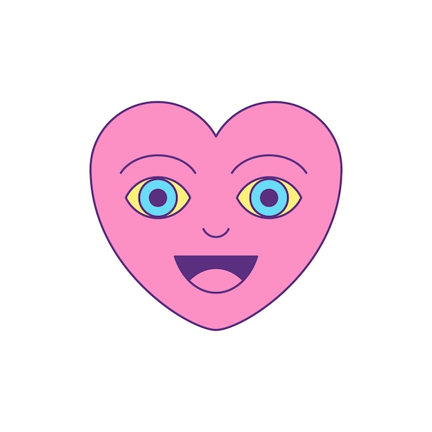 Y2k happy pink heart comic positive cartoon character groovy style icon vector flat illustration Smiling surreal symbol of love laughing enamored element trendy sticker for t shirt print