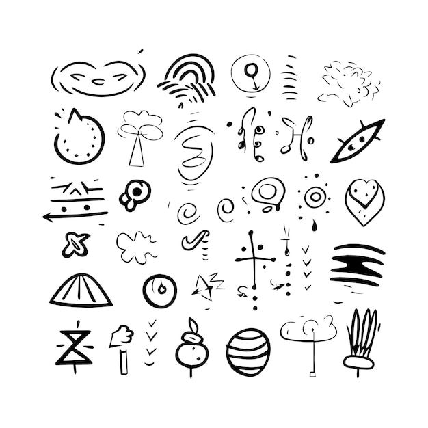 Y2K icon shapes set black and white