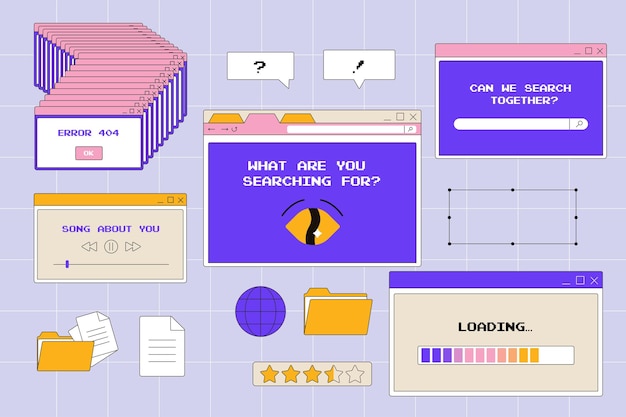 Y2K Interface: Retro Groovy Psychedelic Windows Browser: Computer Interface: Neobrutalisme: Zoeken naar een nieuwe versie van de browser