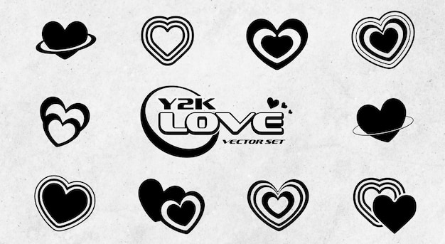 Y2k love shape vector set