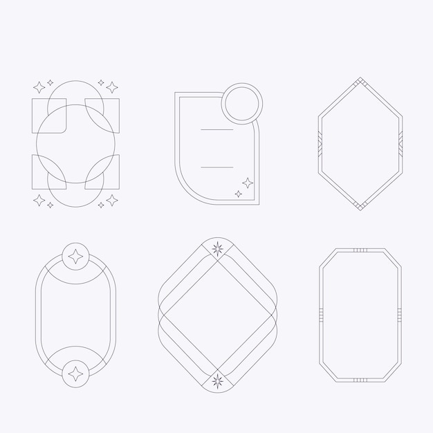 y2k minimalist aesthetic line elements set abstract modern linear shape design with stars