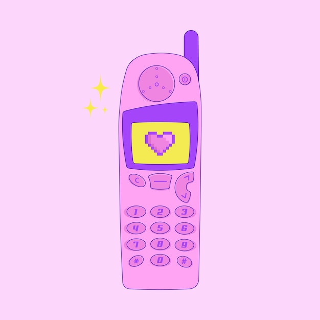 y2k old mobile cell phone nostalgia for 90s 2000s pixel heart trendy vector illustration