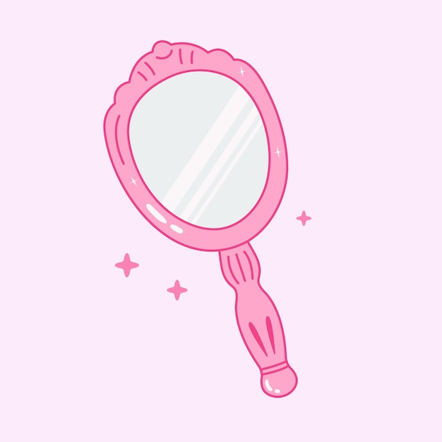 Vector y2k pink hand mirror teen and child girl of 90s 00s self care accessory cute nostalgia icon