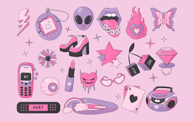 Y2K Pink Stickers Illustration Set