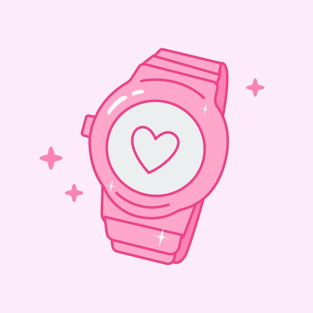 Вектор y2k розовые часы девушка-подросток 00-х электронные часы с сердцем симпатичная икона ностальгии