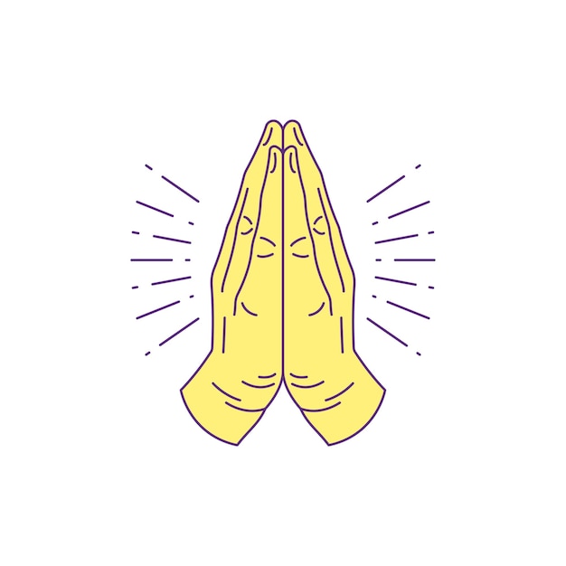 Vector y2k praying hands gesture cartoon element emoji groovy style icon vector flat illustration religious faith culture prayer arms posture christianity and catholicism trendy sticker for t shirt print