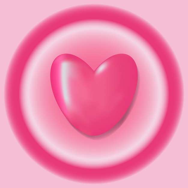 Y2k Roze 3d satijnen hart op achtergrond met kleurovergang Liefdesymbool van de dag van de Valentijnskaart