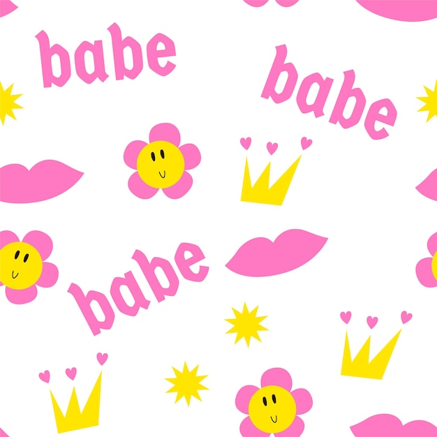 Y2k seamless pattern 2000 vibe. babe pattern retro vibe