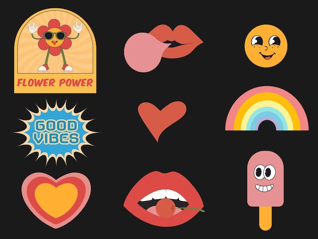 Vector y2k sticker pack retro trendy 2000s style elements collection