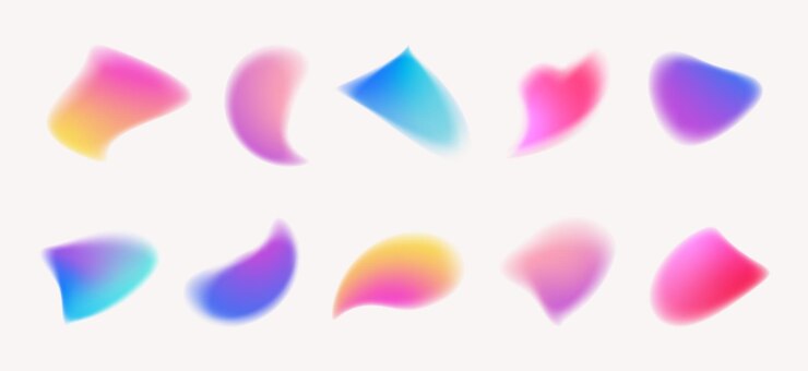 Vector y2k style blurred gradient abstract vector shapes set blurry organic shapes aura aesthetic elements