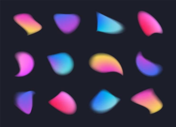 Vector y2k style blurred gradient abstract vector shapes set blurry organic shapes aura aesthetic elements