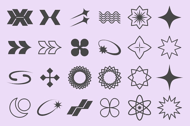 Y2K symbol retrofuturism set design elements for logo templates in modern minimalist style