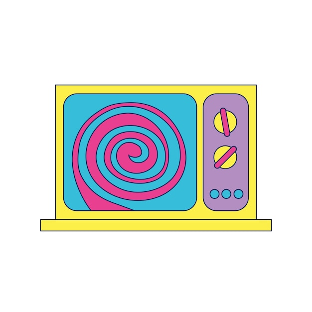 Y2k tv with psychedelic spiral on screen icon Retro televisin device Doodle hand drawn