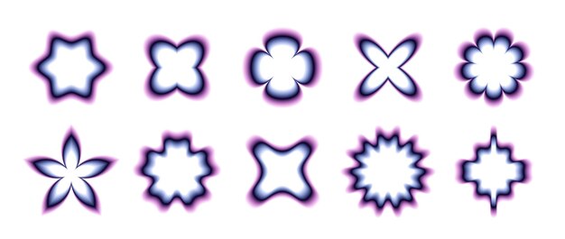 Y2k vloeiende gradiënt bloemen set Wazige bloemen en sterren collectie Abstract wazig trendy