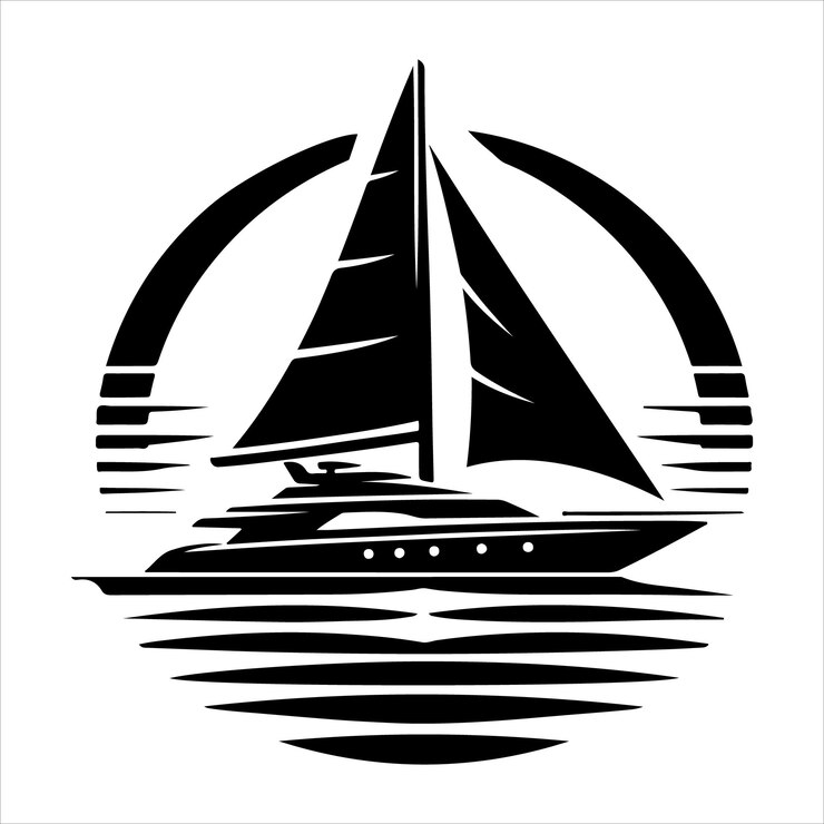 Vector yacht in bay silhouette vector art illustration