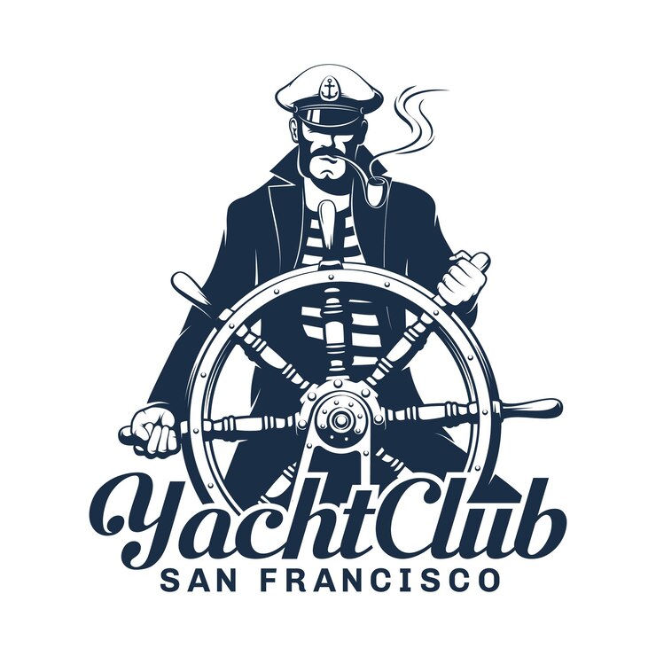 Vector yacht club logo with seaman helmsman