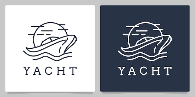 Yacht Cruise motorboat with line art Logo Design