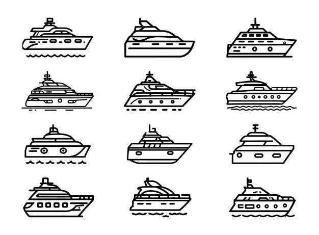 Vector yacht icon set yachts motor boats linear icons boat icon vector illustration