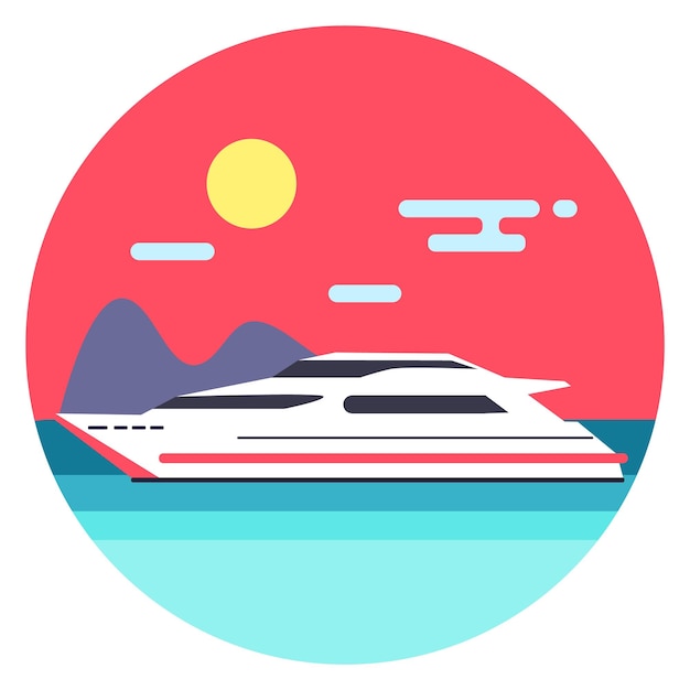 Vector yacht in ocean color sea travel icon