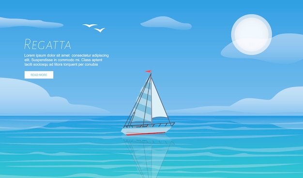 波の青い海海テンプレートのヨットレガッタ。ヨットの夏休みスポーツ旅行の冒険。