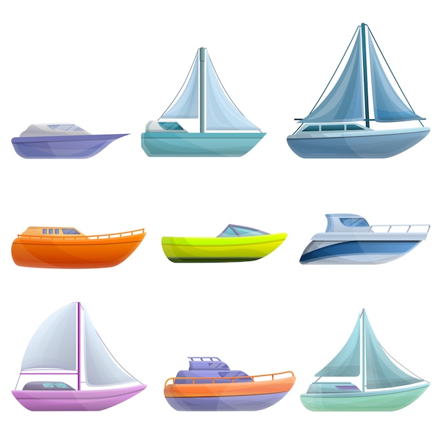 Set di yacht, in stile cartone animato