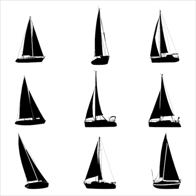 Yacht silhouettes set. Sailing boats vector illustration.