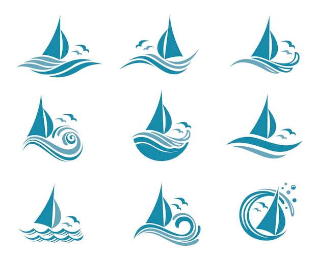 yacht and waves icons