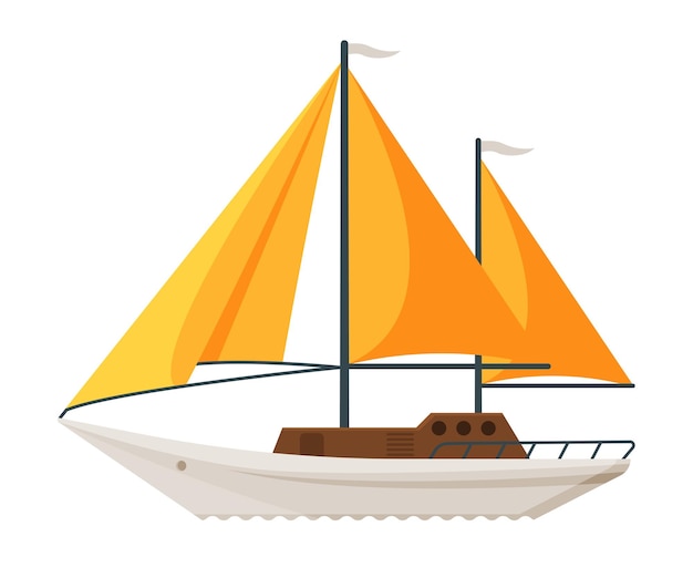 Yacht with yellow sails water transport sea or ocean transportation vector illustration