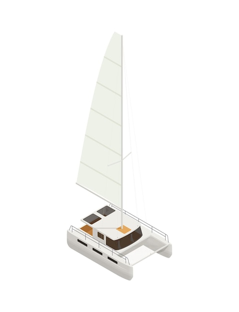 Vector yachting isometric composition with isolated image of yacht boat with sail on blank background vector illustration