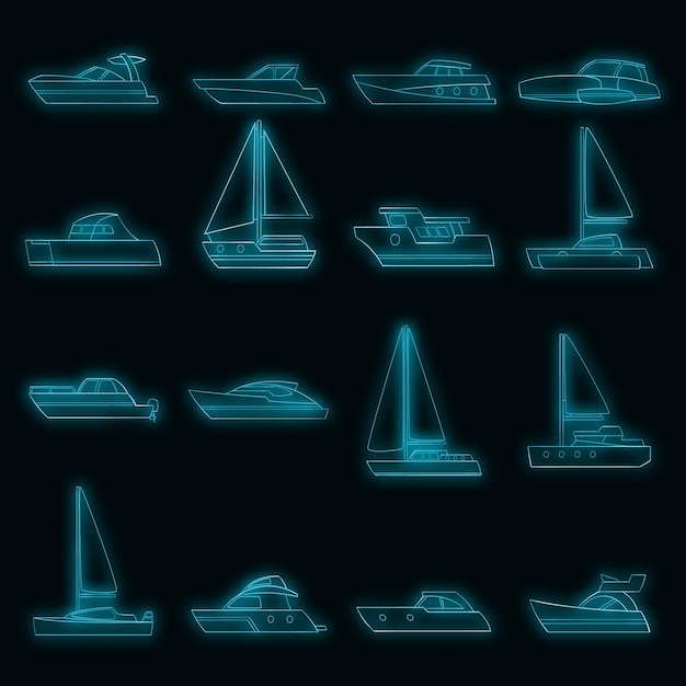 Vector yachts icons set vector neon