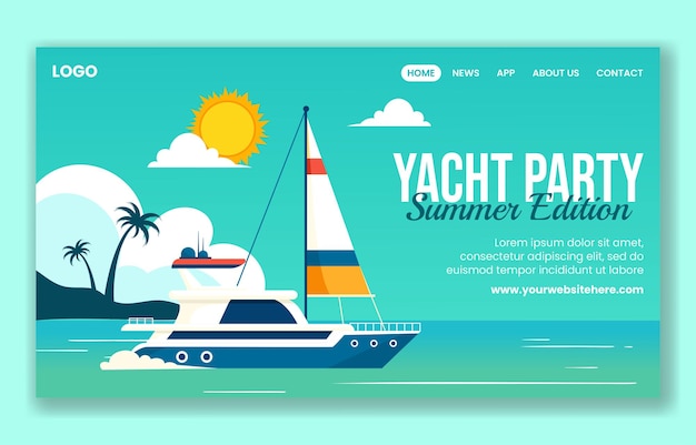 Vector yachts party social media landing page cartoon hand drawn templates background illustration