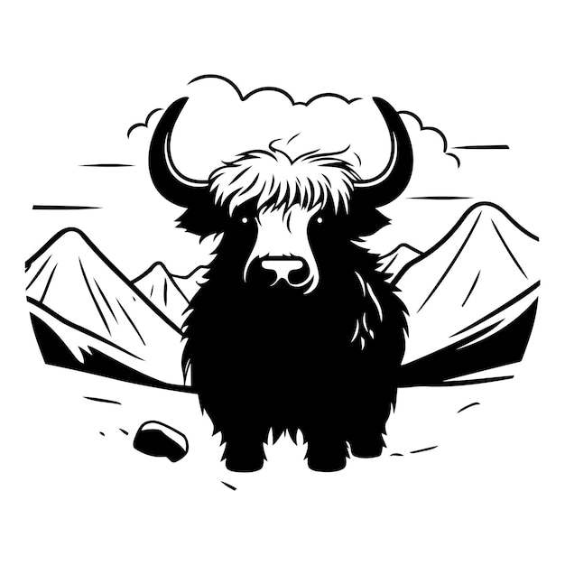 Vector yak in the mountains of a stylized animal