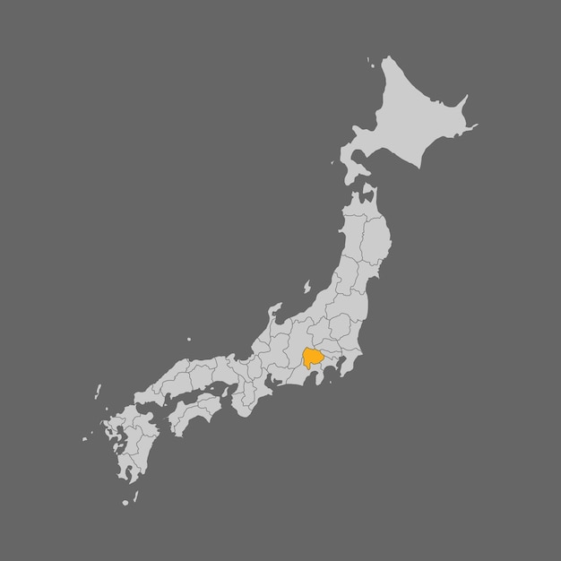 日本地図上の山梨県のハイライト