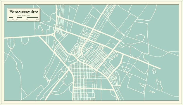 Yamoussoukro ivoorkust stadsplattegrond in retro stijl. overzicht kaart. vectorillustratie.