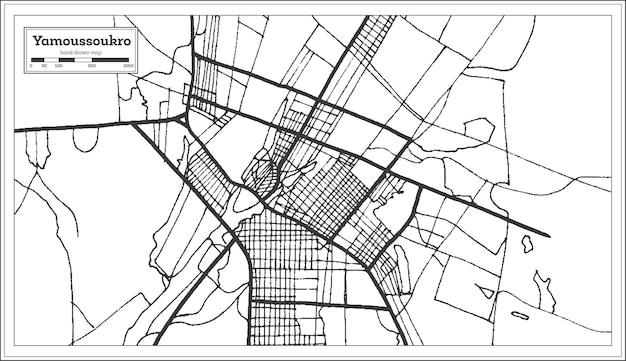 ヤムスクロコートジボワールの都市地図は黒と白の色です。白地図。ベクトルイラスト。