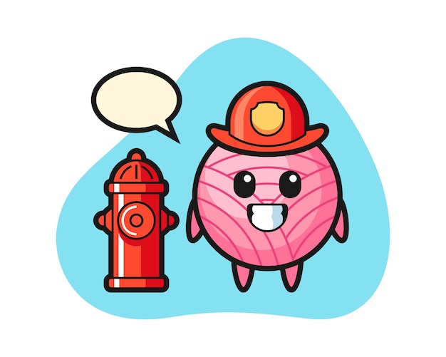 Yarn ball cartoon as a firefighter