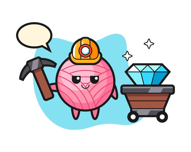 Yarn ball cartoon as a miner