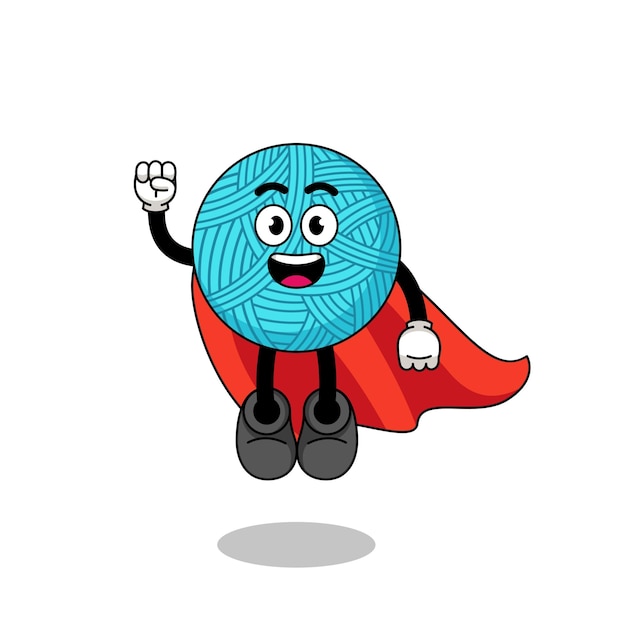 Vector yarn ball cartoon with flying superhero character design