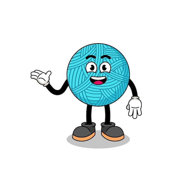 Yarn ball cartoon with welcome pose character design
