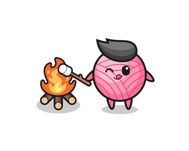 Yarn ball character is burning marshmallow , cute design