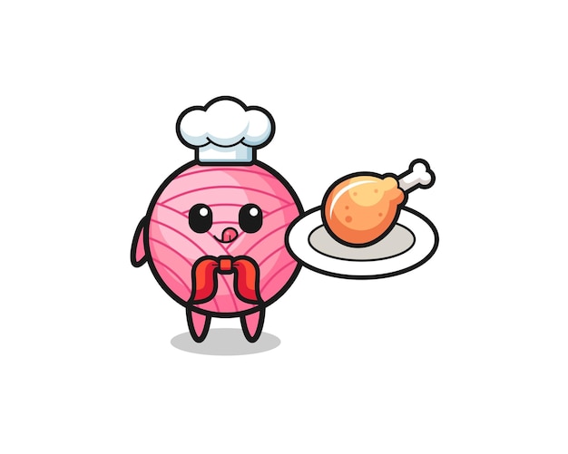 Yarn ball fried chicken chef cartoon character