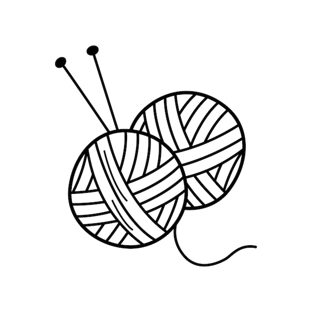 Yarn ball for knitting doodle A vector icon of a thread with knitting needles for needlework