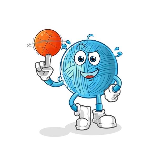 Yarn ball playing basket ball mascot. cartoon vector